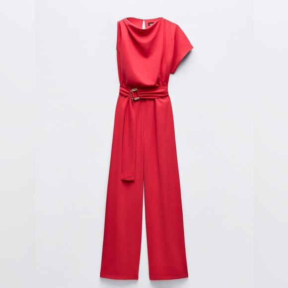 ZARA ASYMMETRIC CREPE BUCKLE JUMPSUIT - Picture 8 of 12